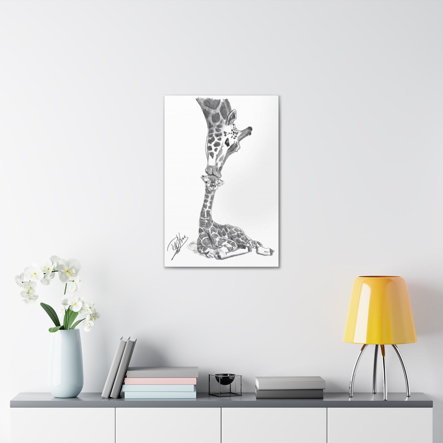 Giraffe Mother Child Kiss - Canvas Gallery Wraps