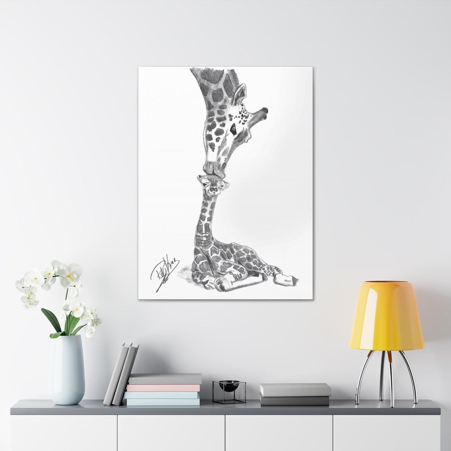 Giraffe Mother Child Kiss - Canvas Gallery Wraps