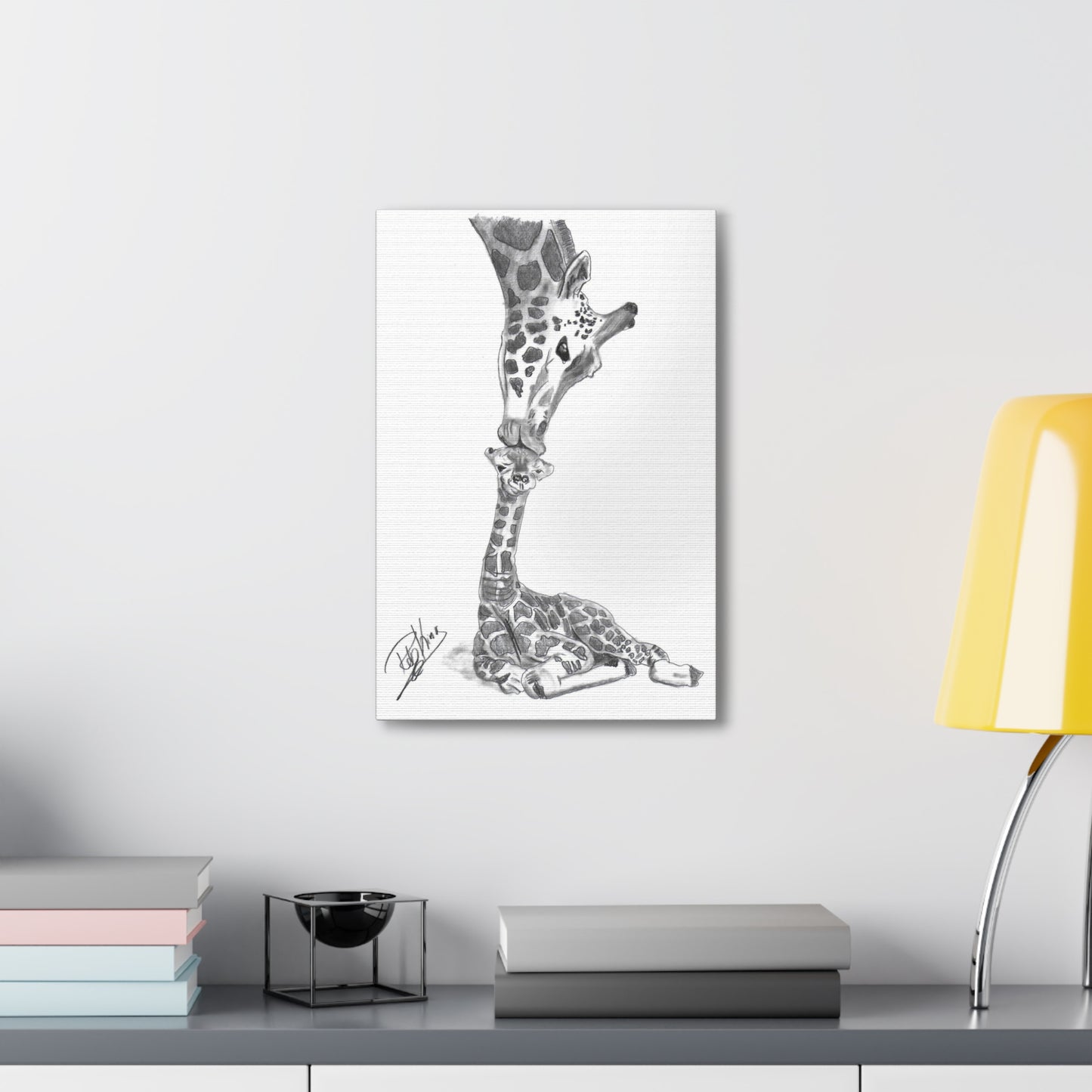 Giraffe Mother Child Kiss  - Canvas Gallery Wraps