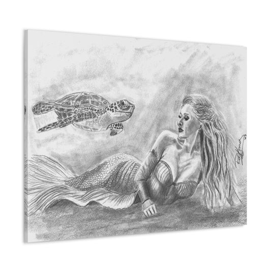 Mermaid and Sea Turtle  - Canvas Gallery Wraps