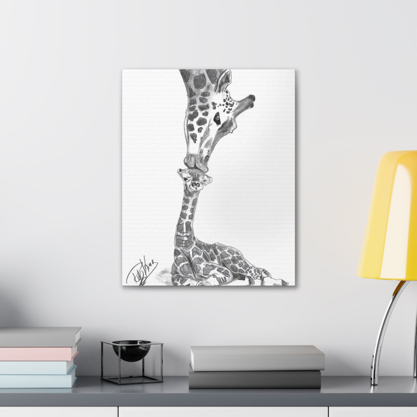 Giraffe Mother Child Kiss  - Canvas Gallery Wraps