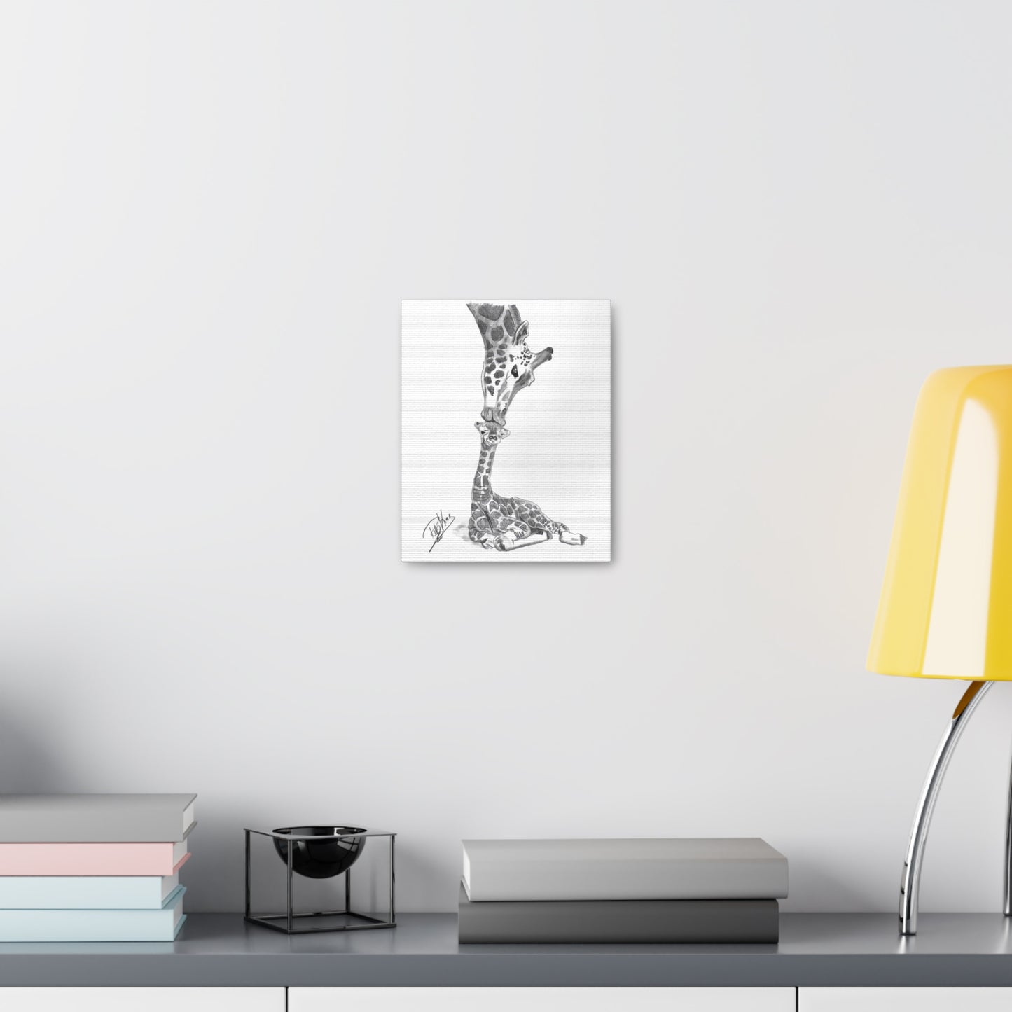 Giraffe Mother Child Kiss  - Canvas Gallery Wraps