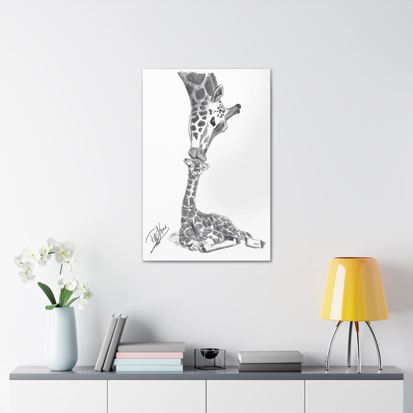 Giraffe Mother Child Kiss  - Canvas Gallery Wraps