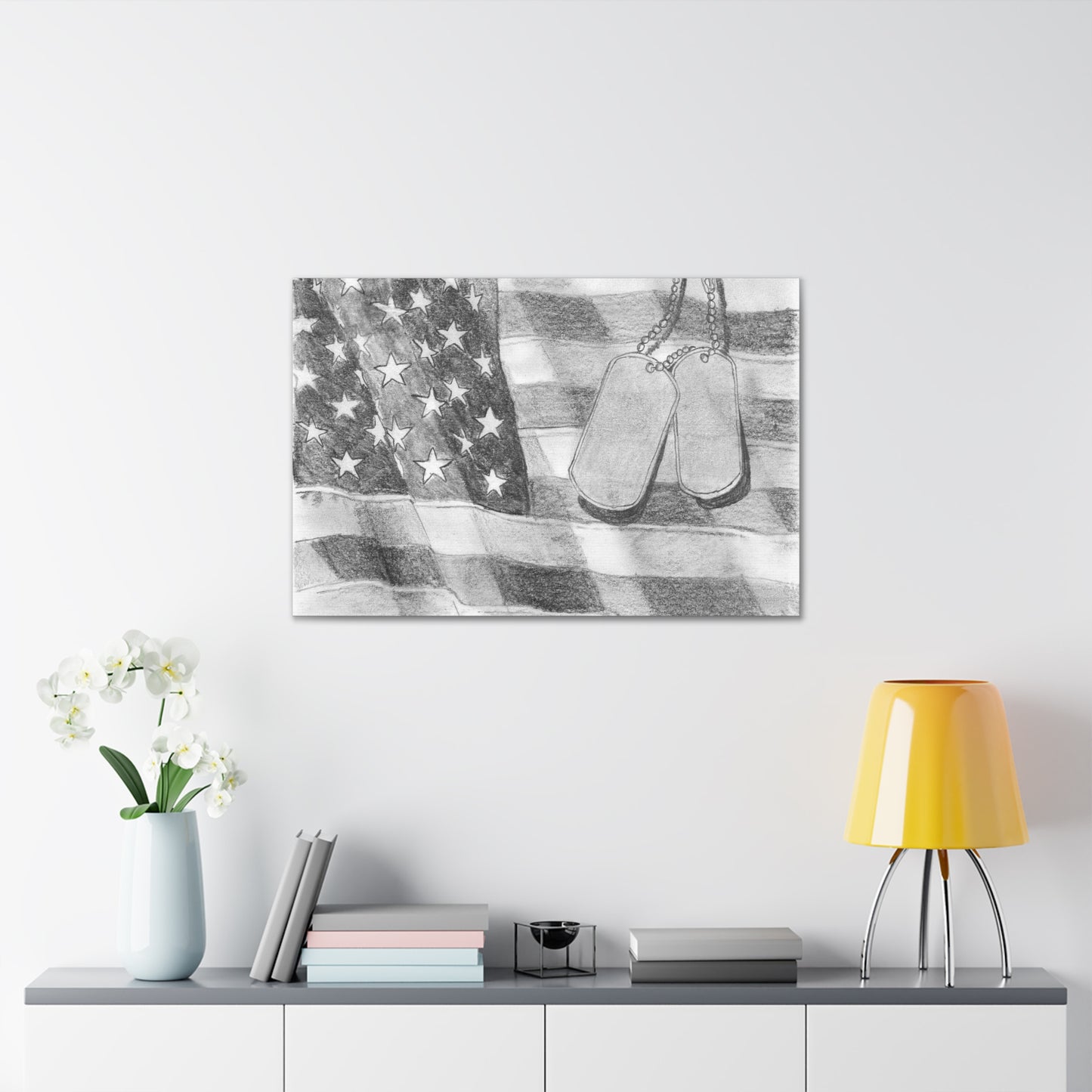 Flag with Dog Tags - Canvas Gallery Wrap